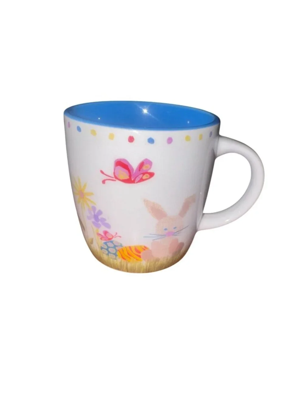 Starbucks Easter Mug 2007 6oz Bunny Butterfly Spring Blue Interior Ceramic Cup